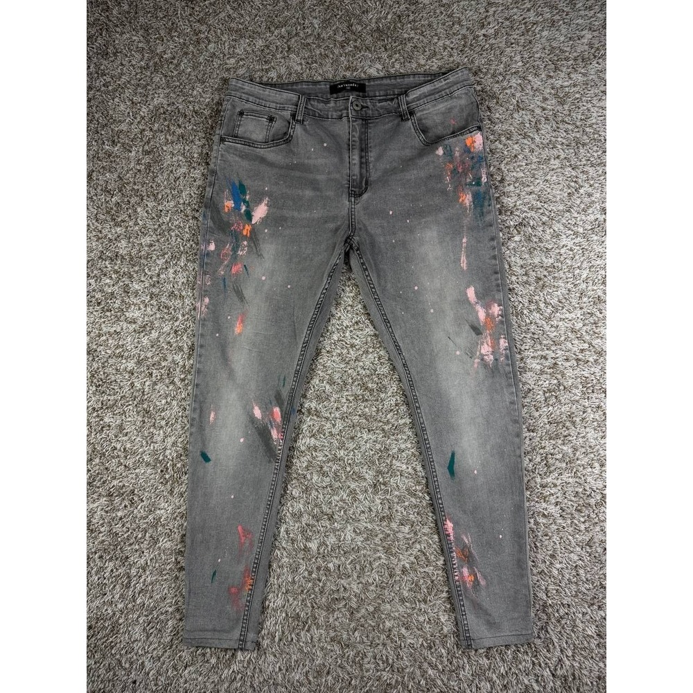 Serenede Modern Matisse Painted Gray Denim Jeans Men's Size 38x30